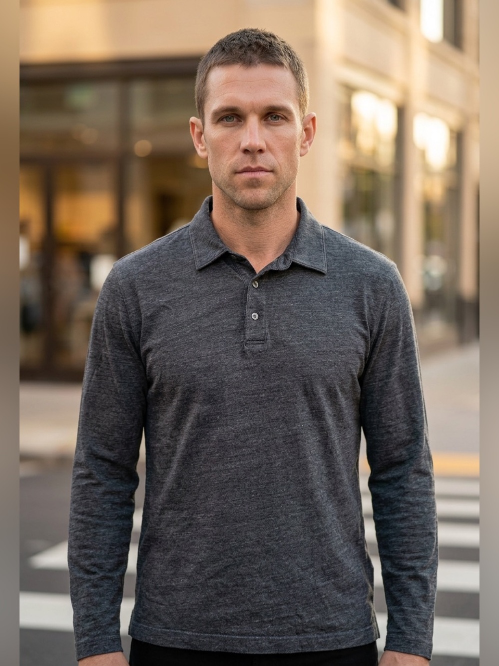 Jos. A. Bank  Signature Collection Charcoal Long Sleeve Collared Polo XL